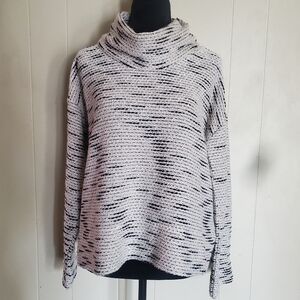 Loft Womens Turtleneck Pullover Sweater White Black W/ Metallic Yarn Size M
